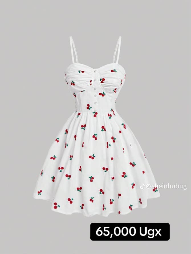 SHEIN MOD Cherry Embroidery Spaghetti Strap Dress