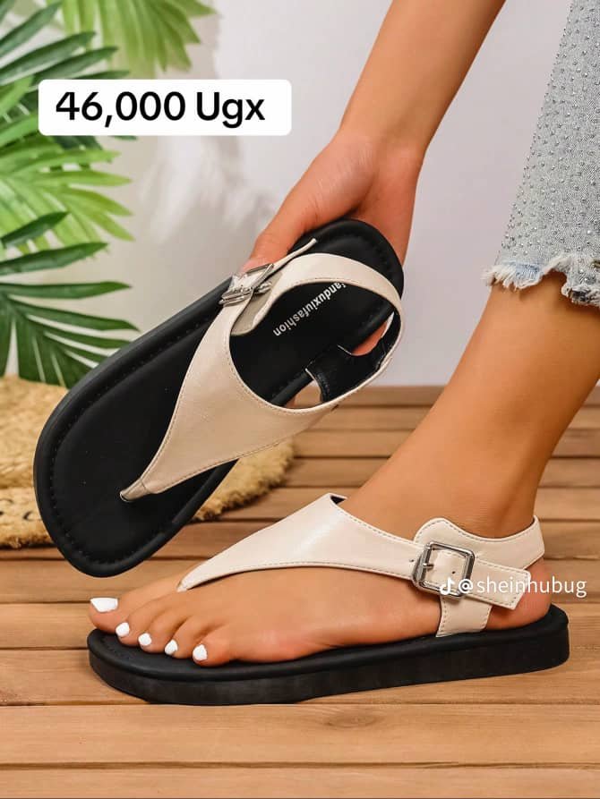 women’s beige T-strap platform sandals