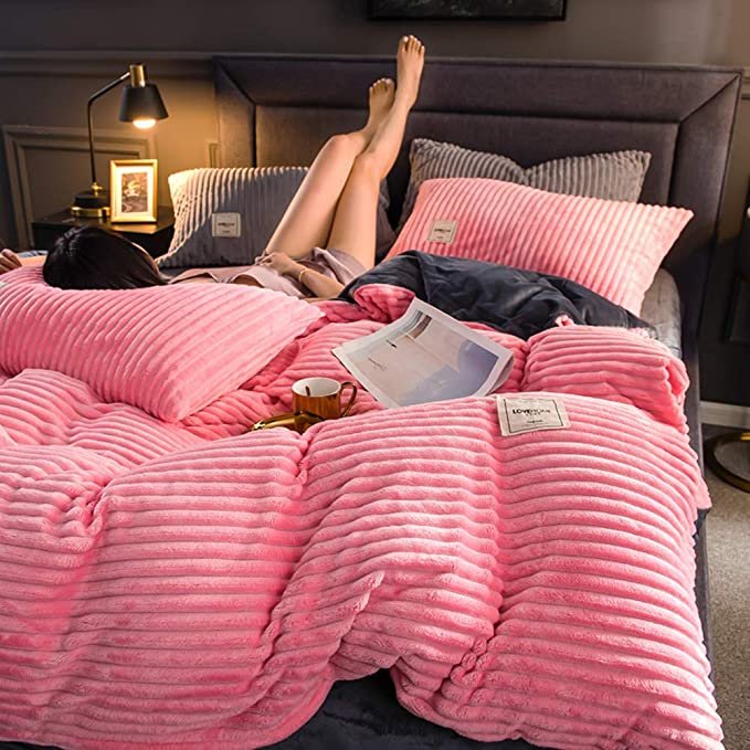 pink ribbed velvet duvet