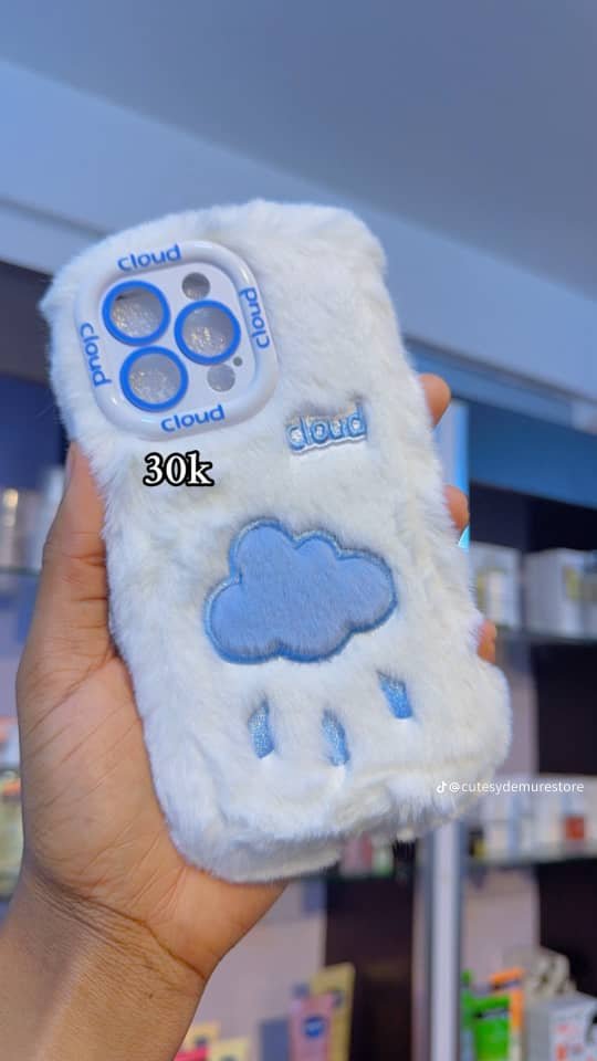 white phone case with a blue cloud design
