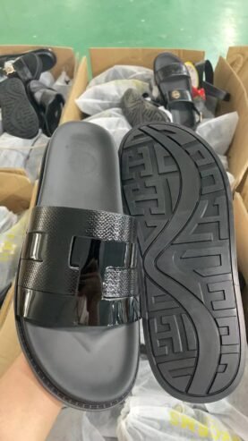 black slide sandals