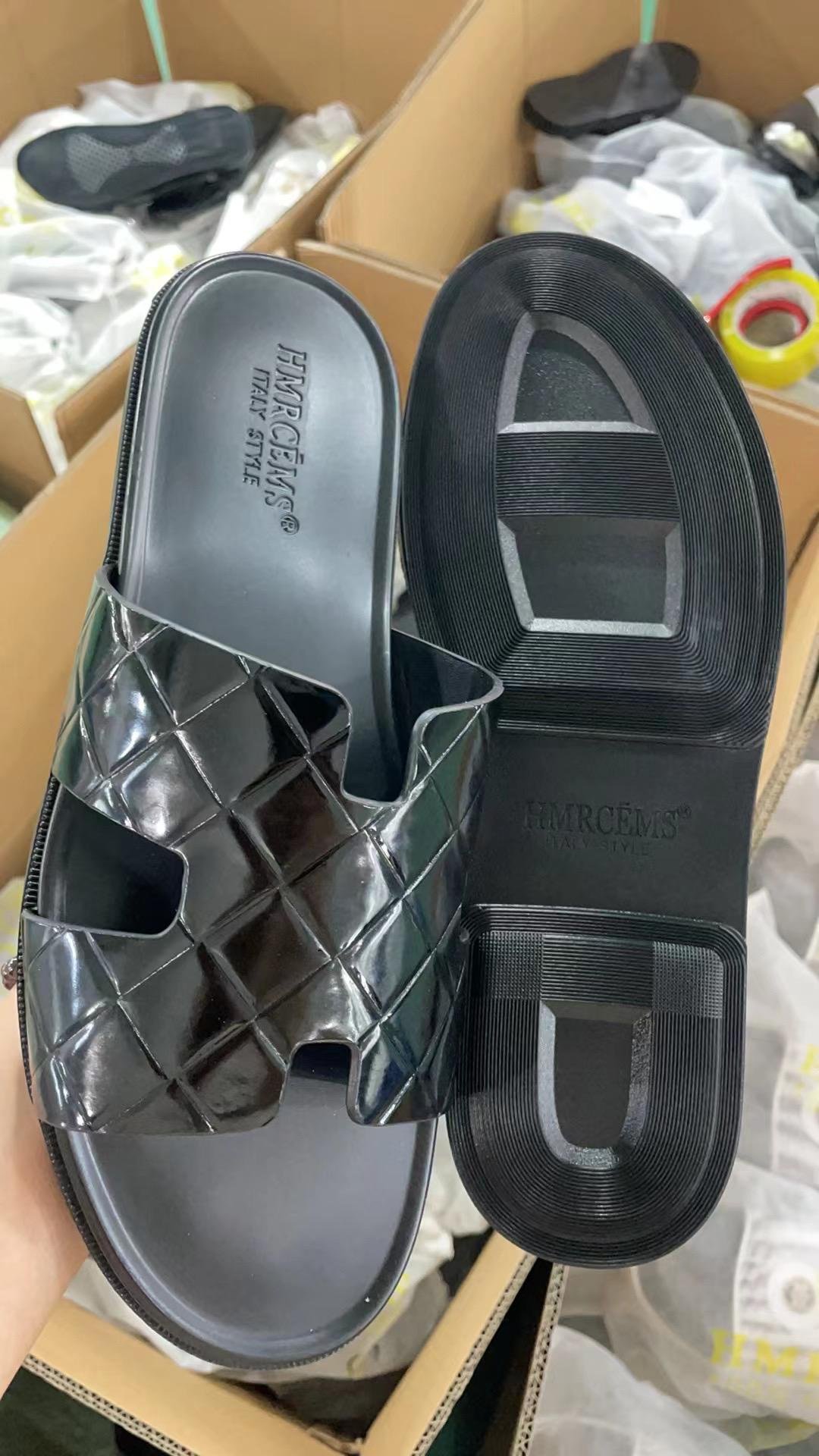 black slip-on sandals