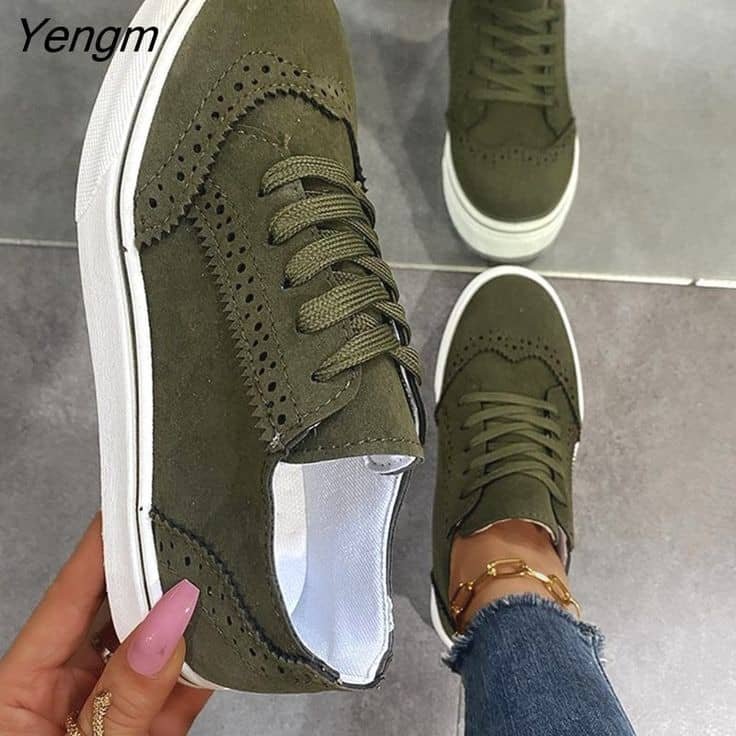 Lace-Up Suedette Flat Sneakers