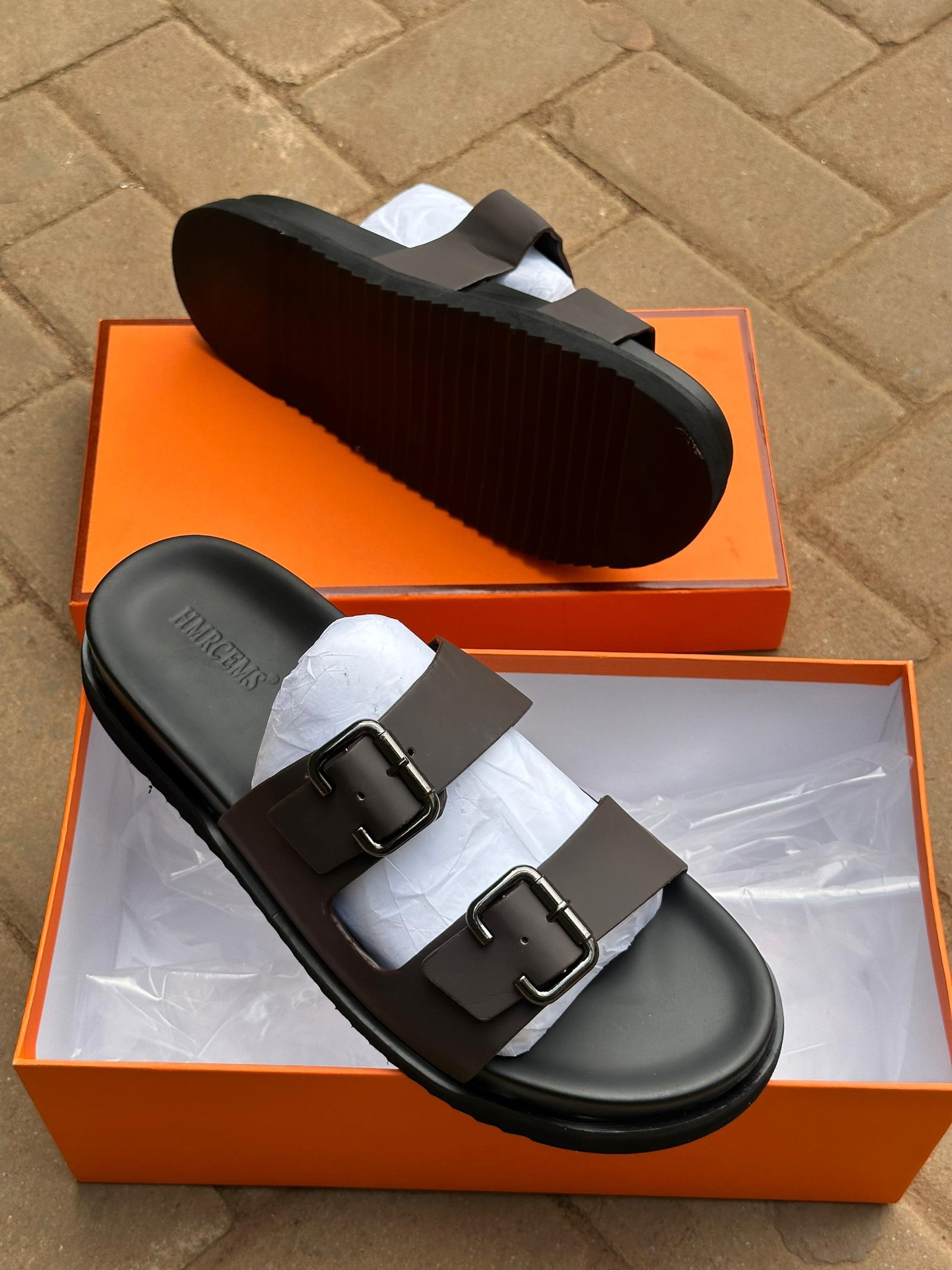 pair of Clarks sandals.