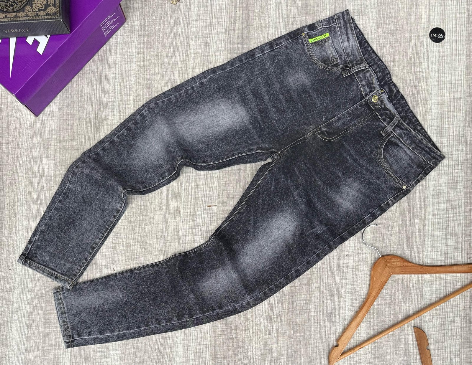 men’s non-fade, grey denim jeans