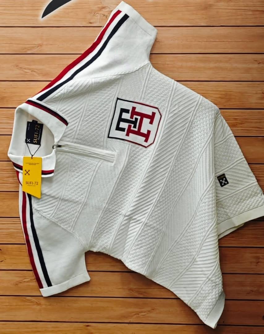 knitted, long-sleeved polo shirt