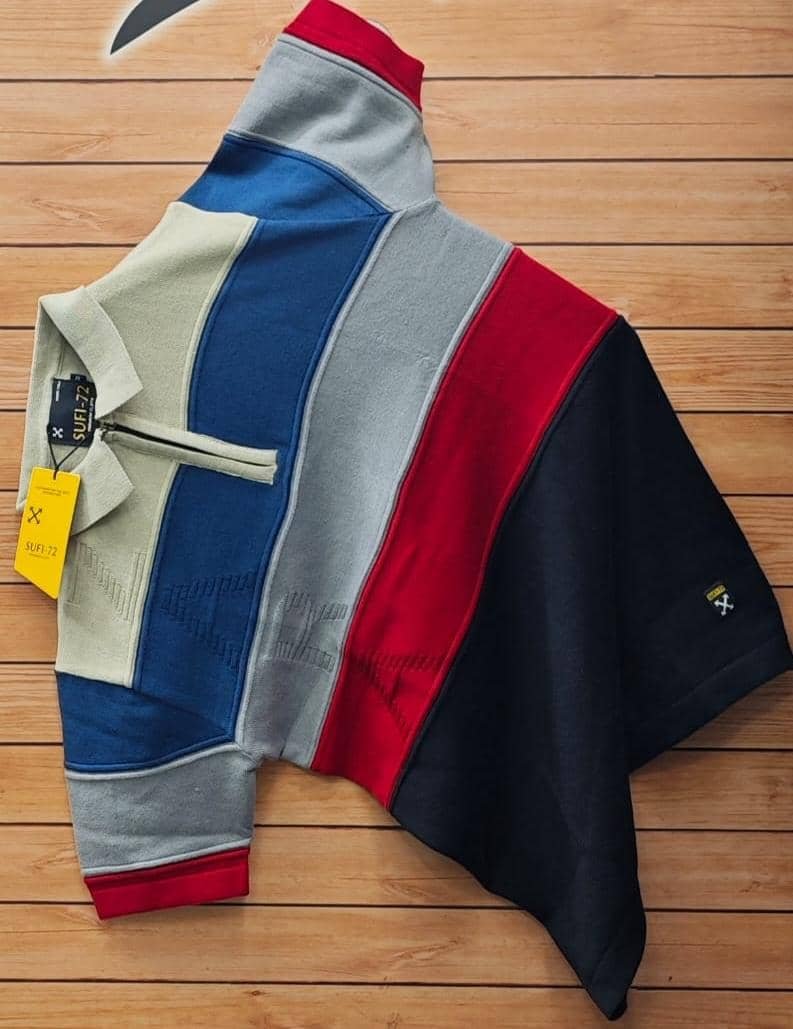 multi-colored polo shirt,