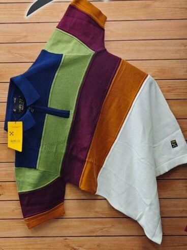 multi-colored polo shirt