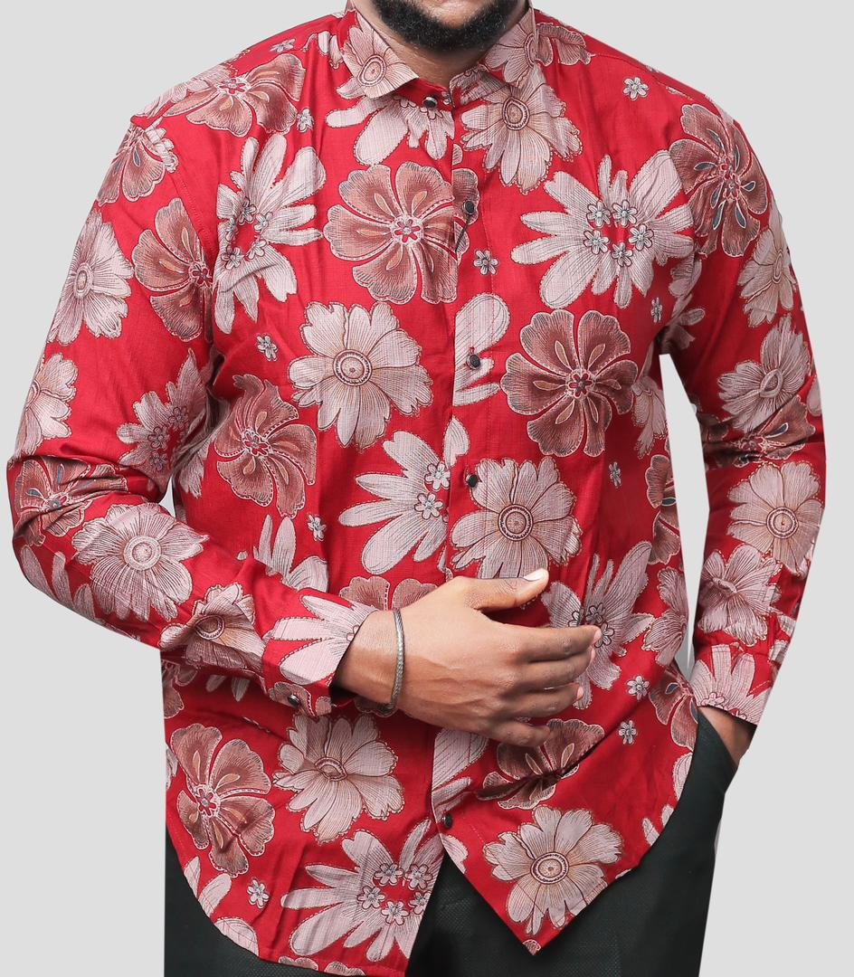 men’s long-sleeve button-down shirt with a floral print