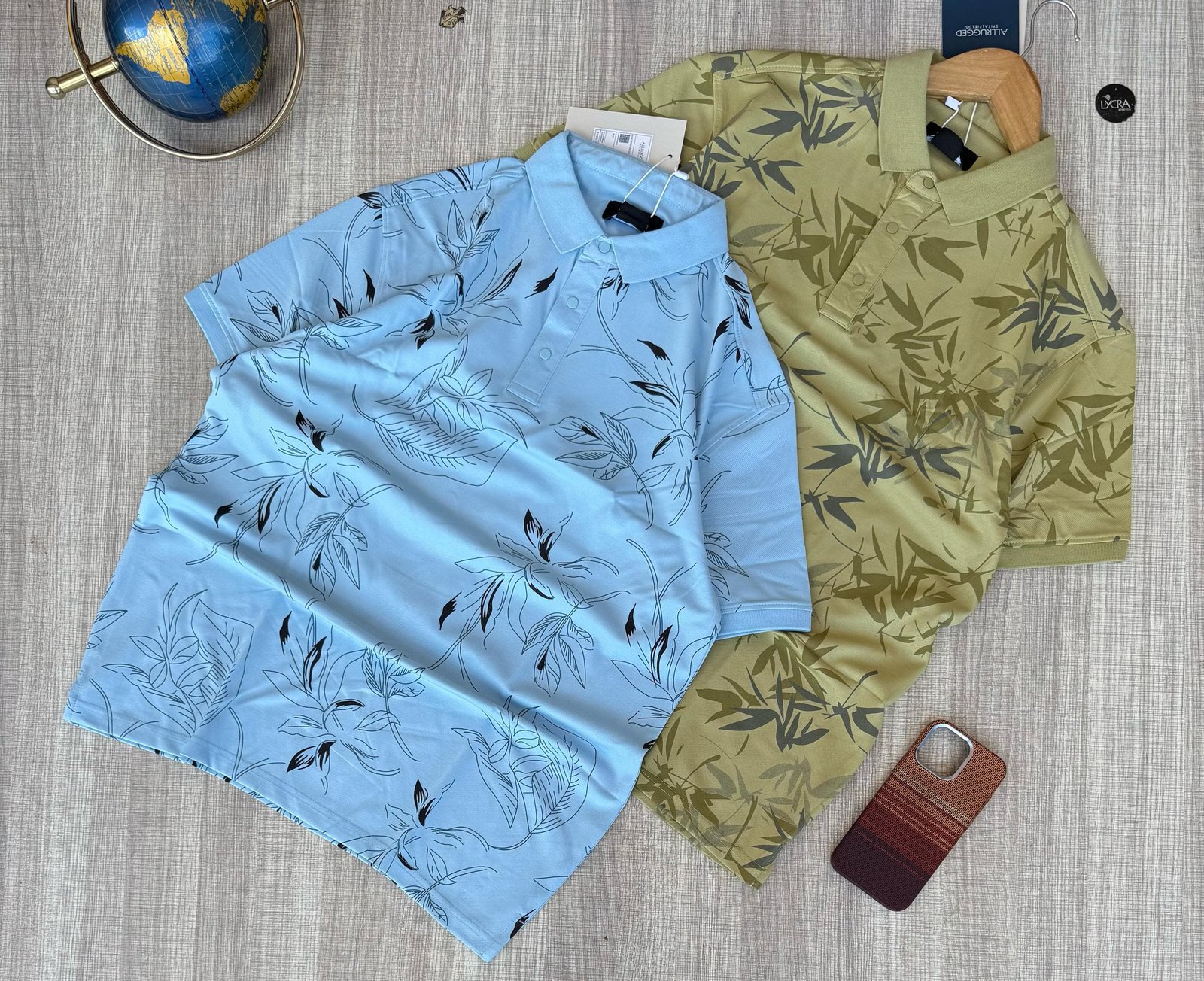 patterned polo shirts.