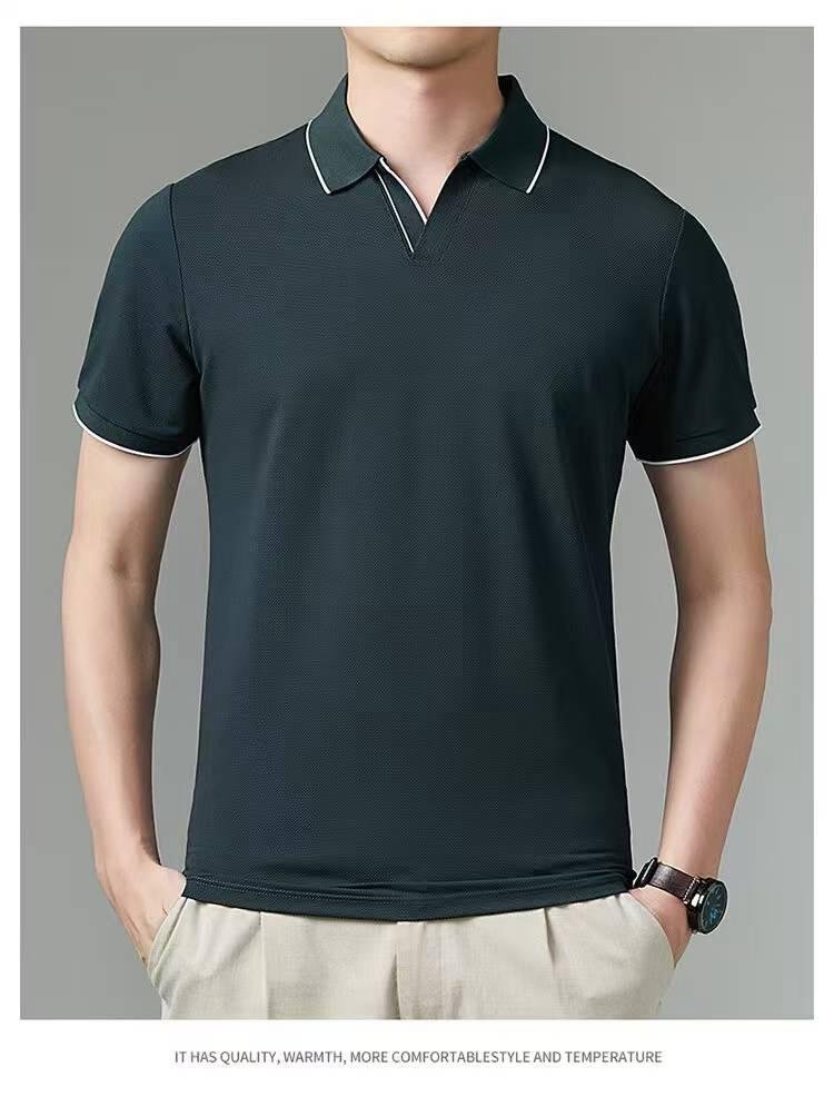 Ribbed Cotton Polo Collar T-shirt.