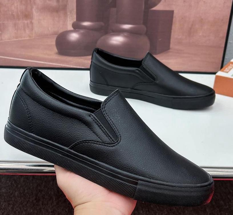 black slip-on loafers