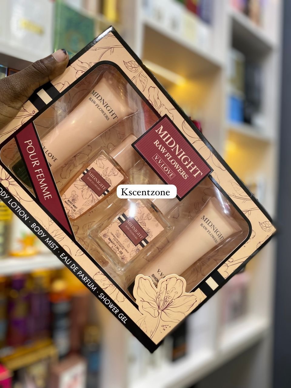 V.V. Love “Midnight Raw Flowers Pour Femme” fragrance gift set.