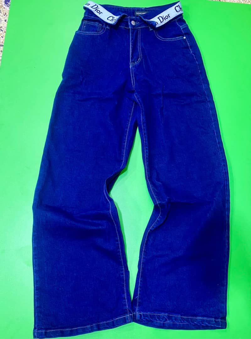 blue, wide-leg denim pants