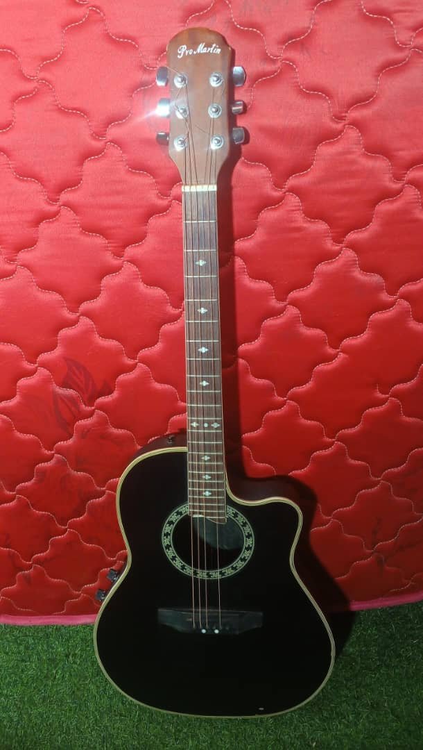 black acoustic-electric guitar