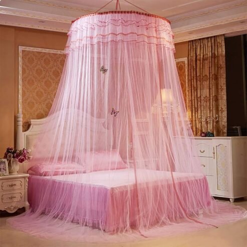 Pink round canopy-style mosquito net