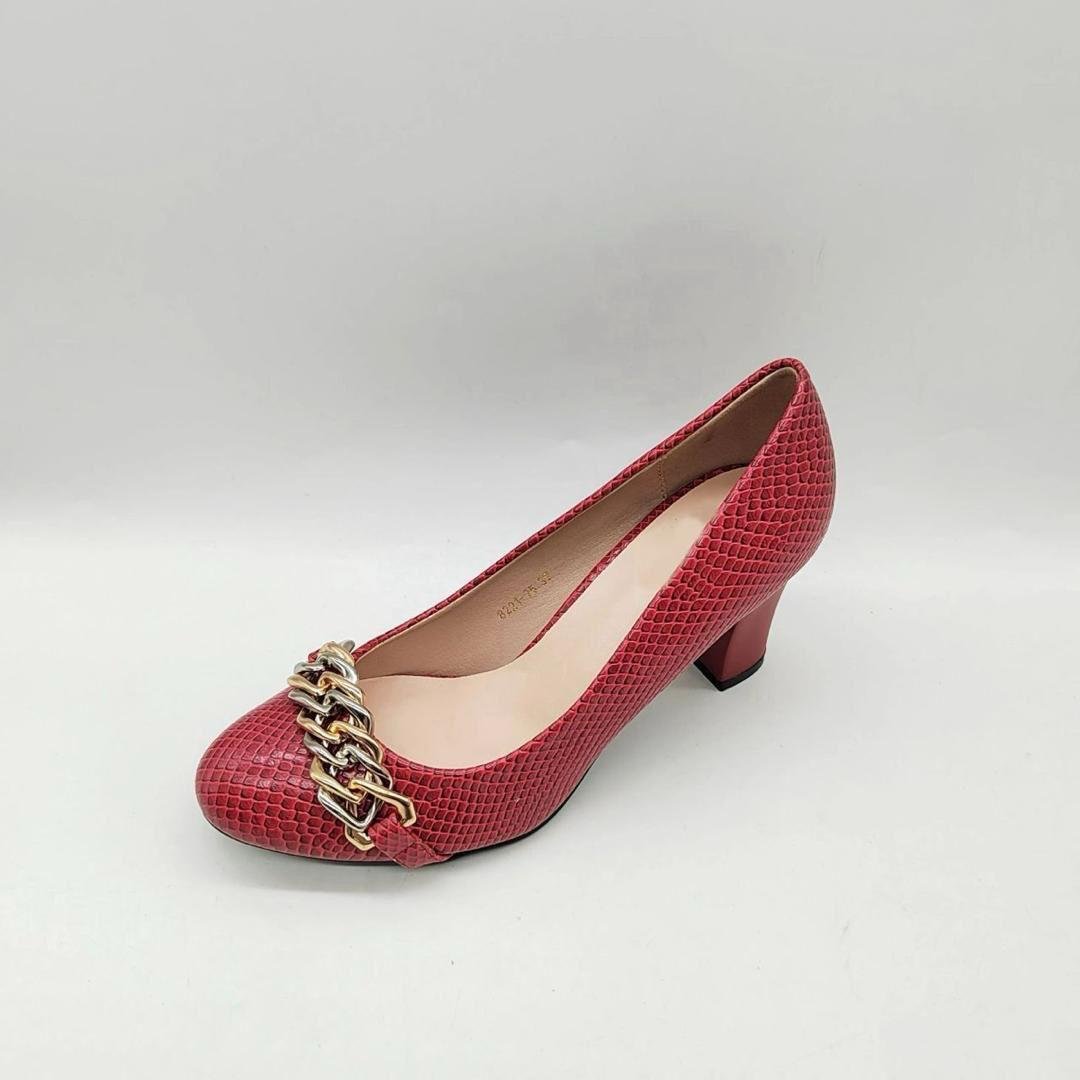 red pump with a block heel