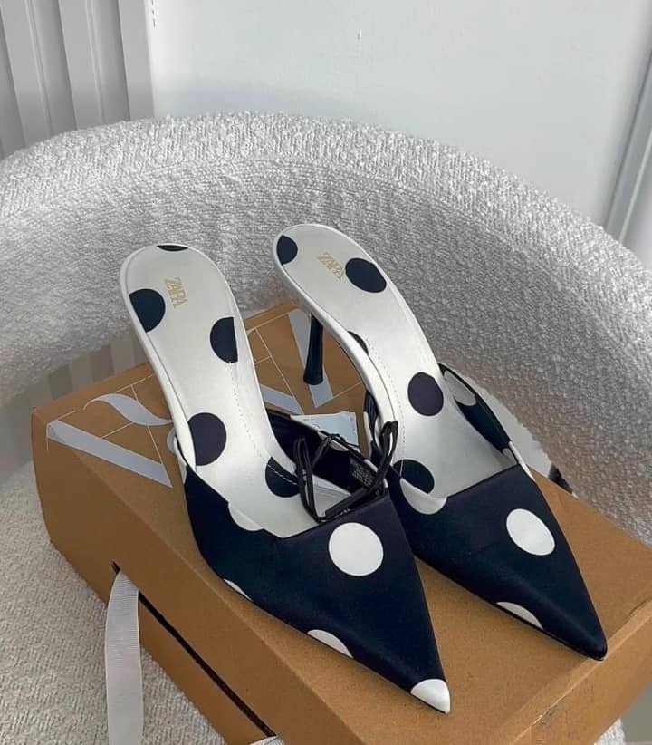 Zara satin-effect polka dot slingback high heels
