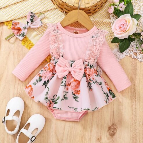 pink baby girl’s romper dress