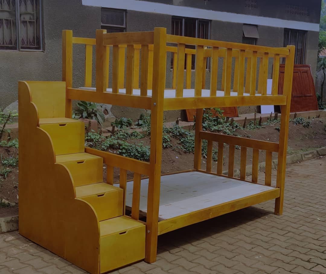 wooden bunk bed with integrated storage stairs