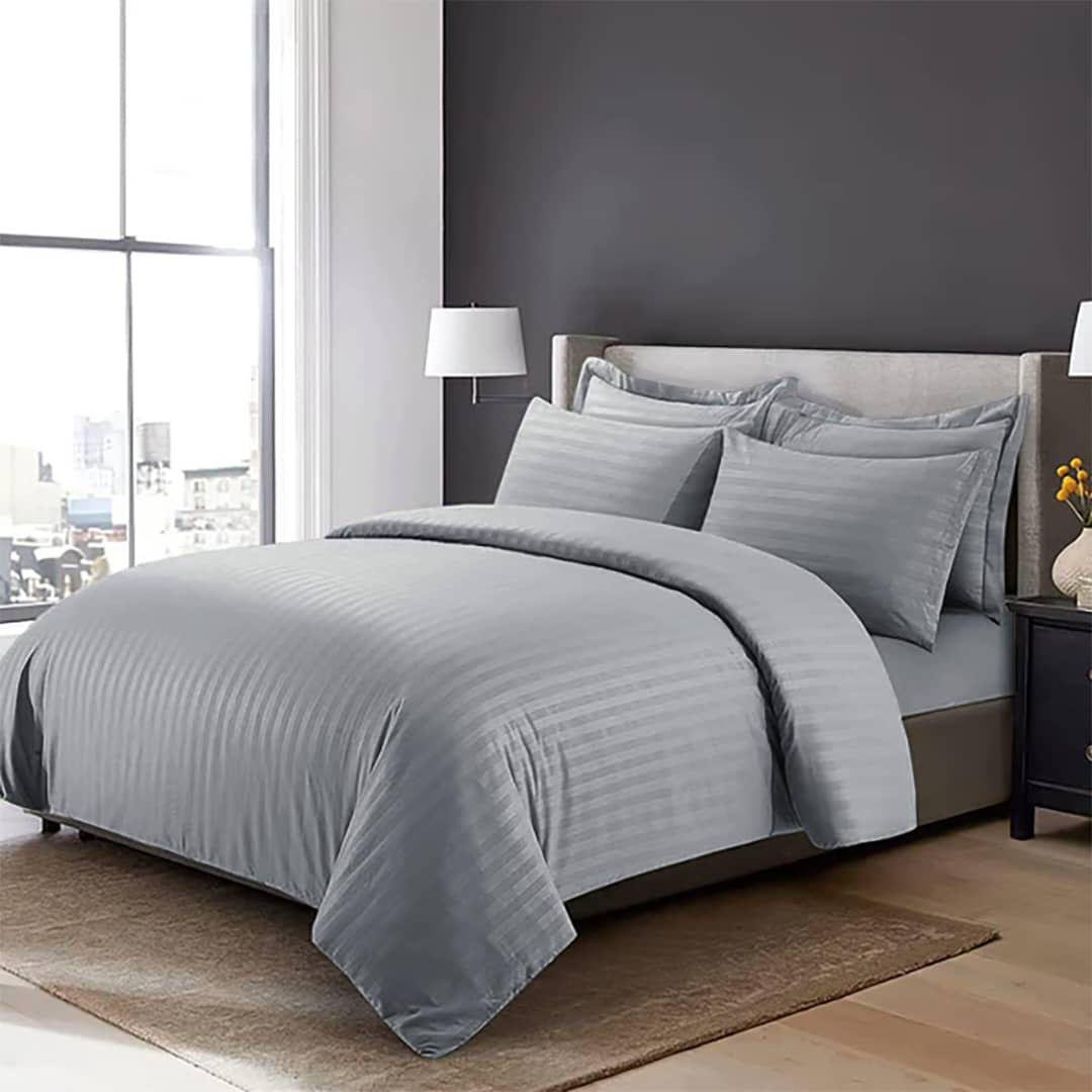 grey striped duvet cover set
