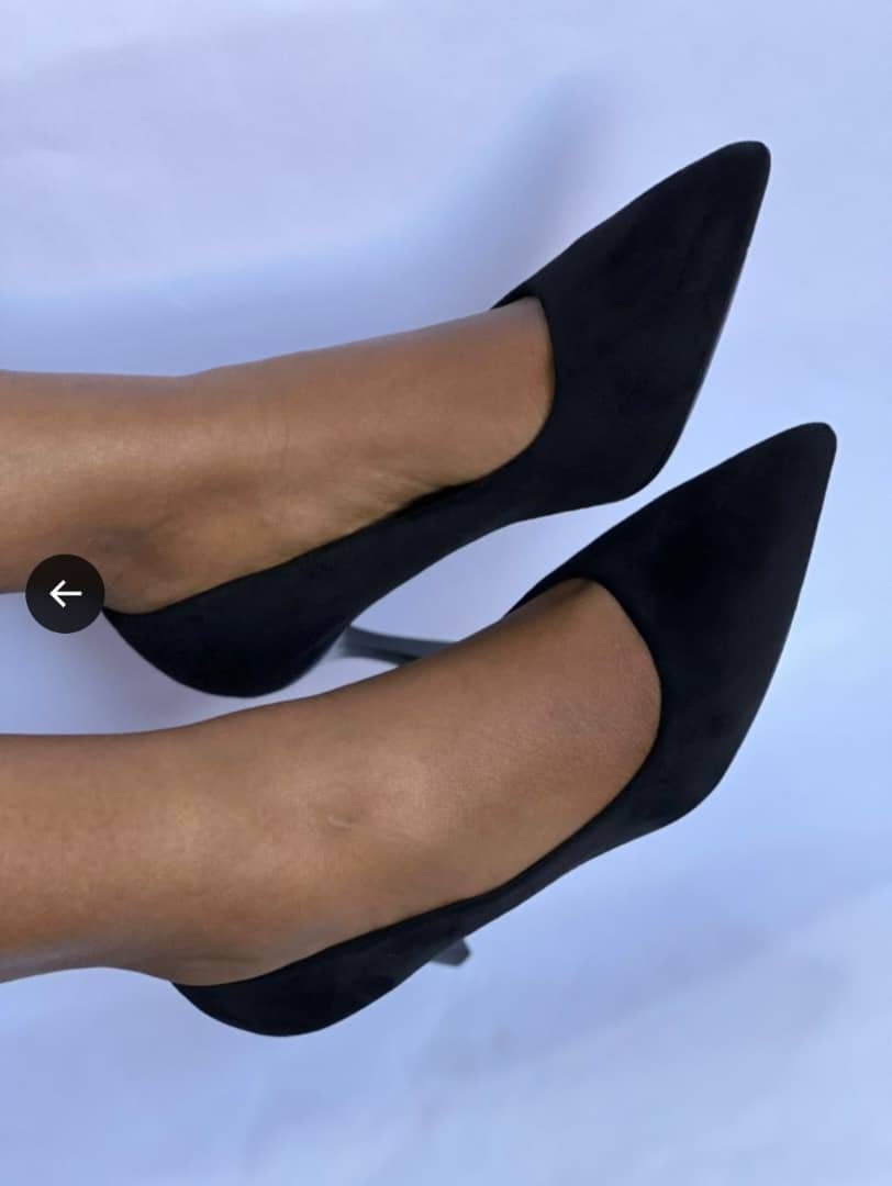 black suede pointed-toe stiletto pumps