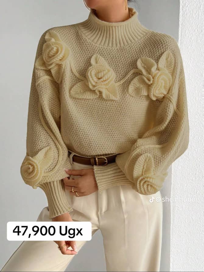 SHEIN Relaxiva Floral Turtleneck Pullover Sweater