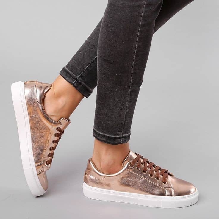 rose gold metallic sneakers