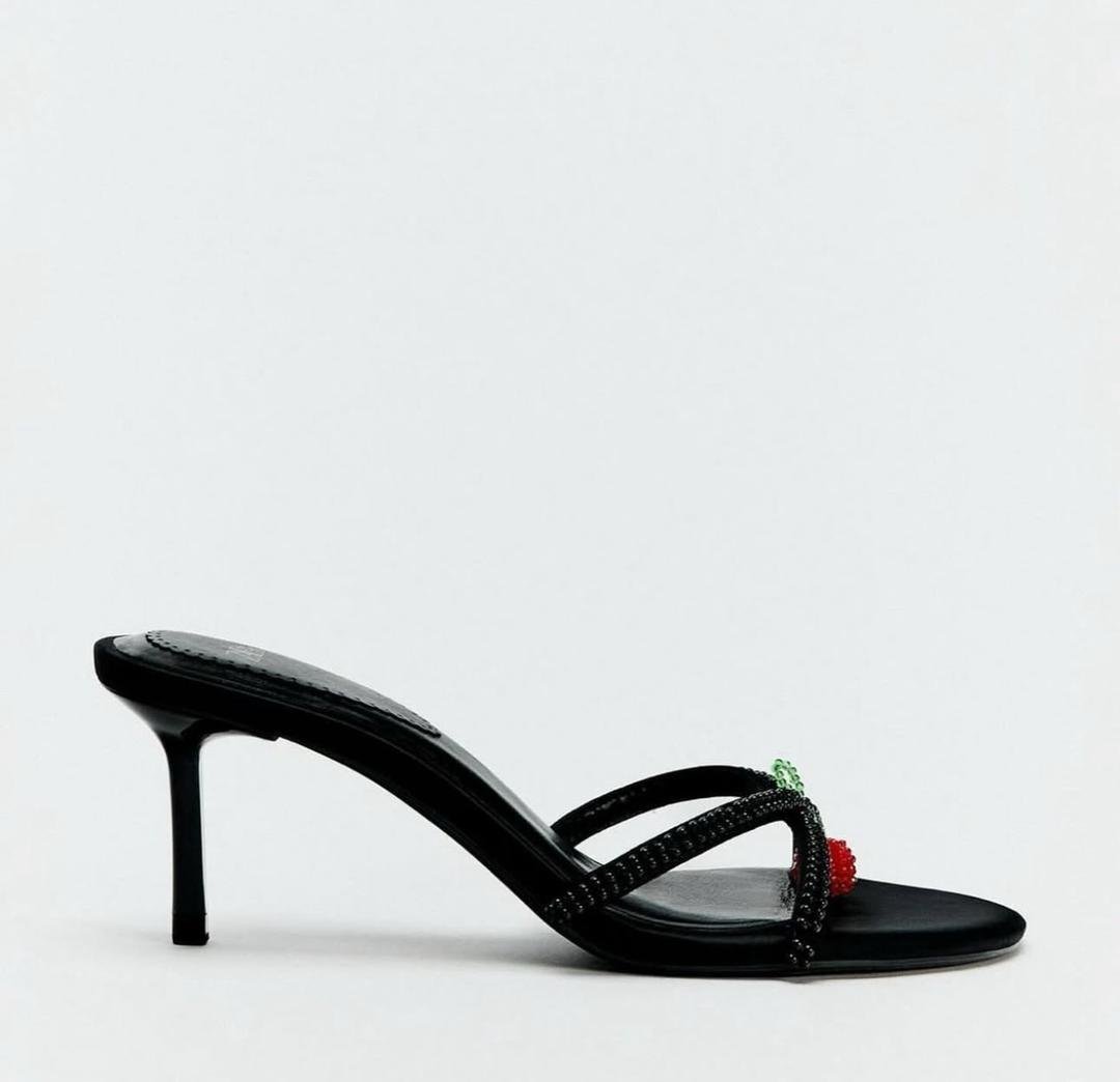 Zara Black Cherry Rhinestone Block Stiletto Strap Heel