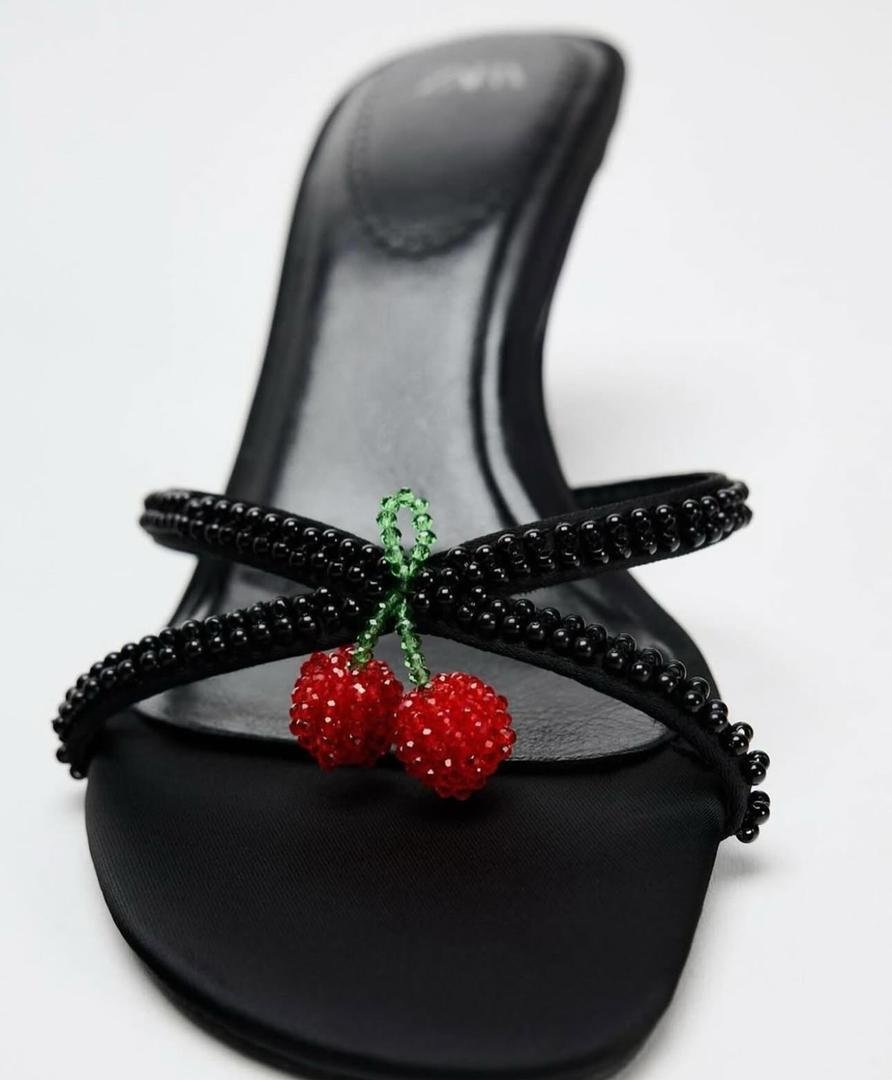 Zara Black Cherry Rhinestone Block Stiletto Strap Heel