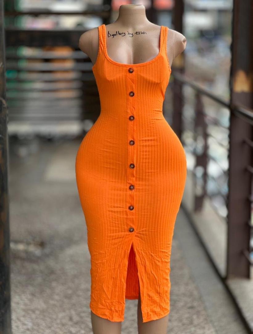 Ribbed Knit Button-Front Midi Tank Dress.