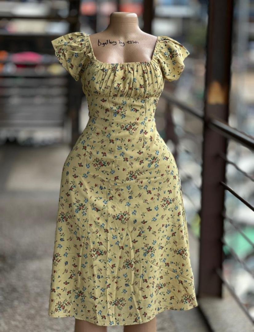 yellow floral midi dress.