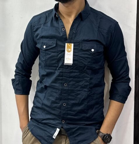 men’s double-pocket casual shirt