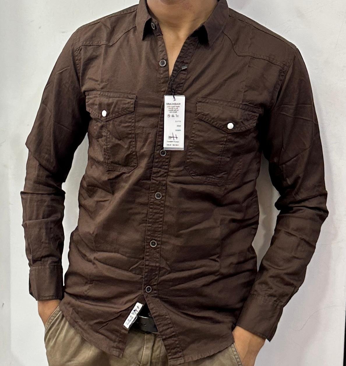men’s brown full-sleeved regular fit casual shirt
