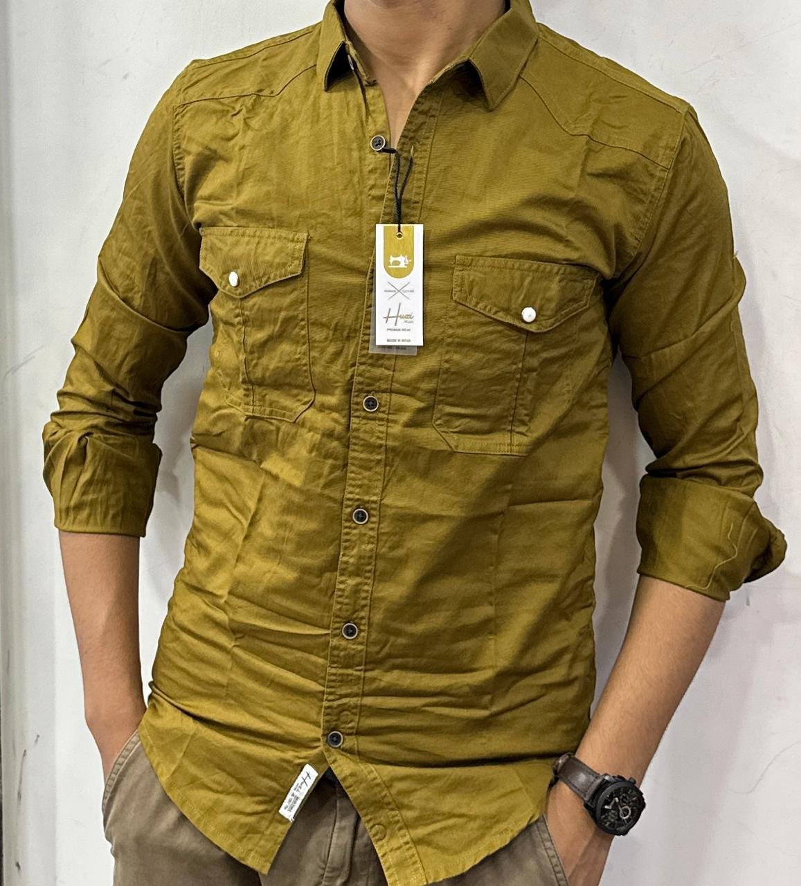 men’s double pocket twill shirt