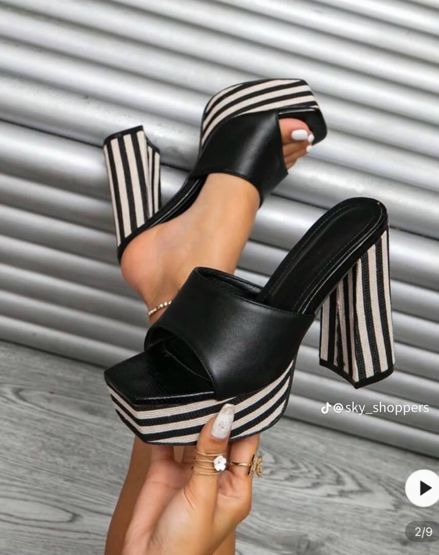women’s striped platform chunky heeled sandals