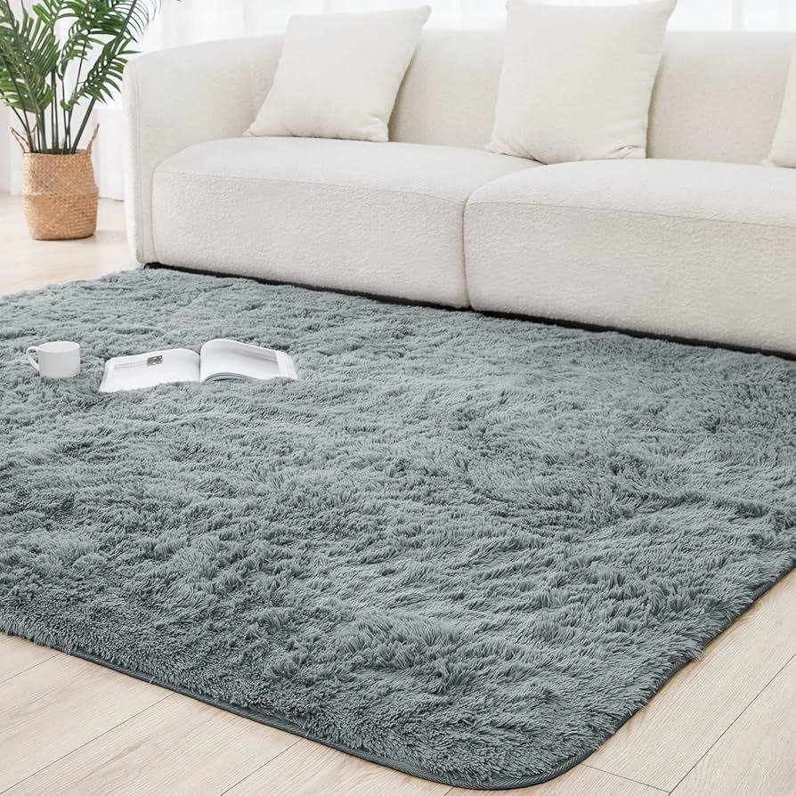grey fluffy shag area rug