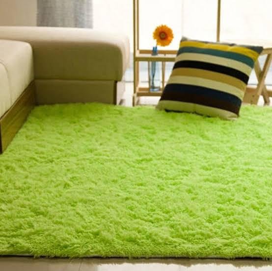 Lemon green fluffy shag area rug