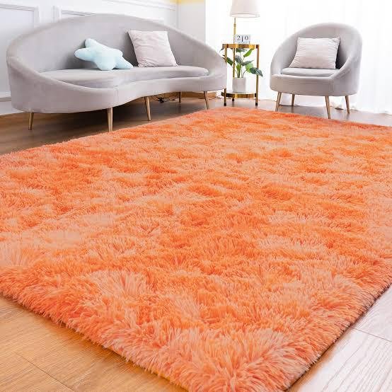 orange fluffy shag area rug