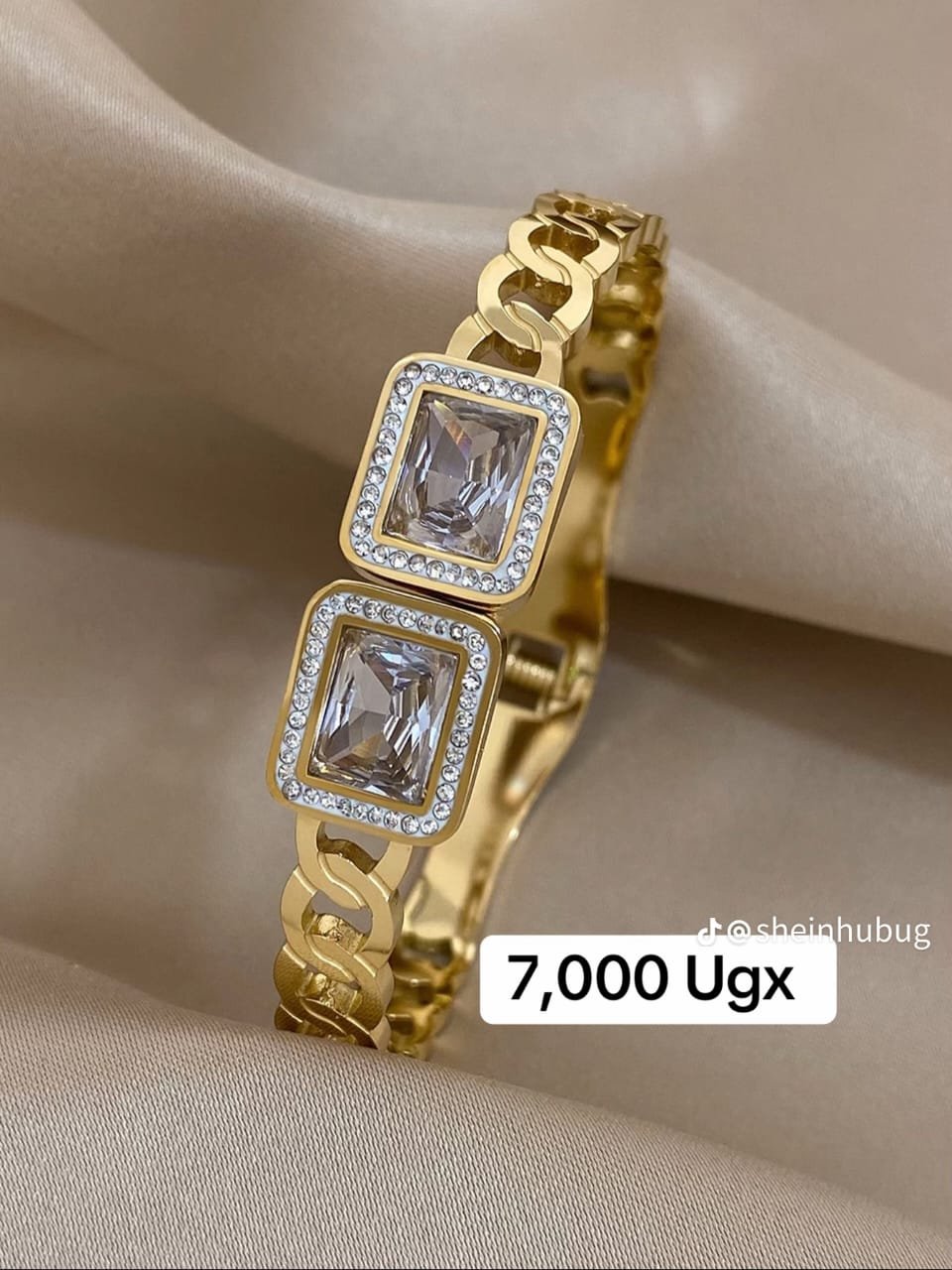 Luxury Square Zircon Stainless Steel Cuff Bracelet Bangle.