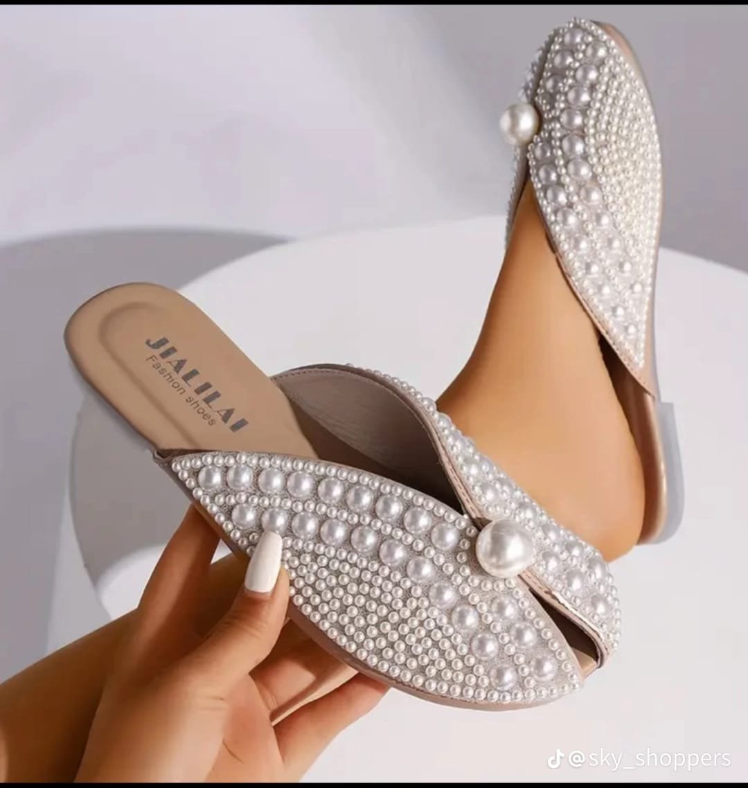 Jialilai Fashion pearl-embellished flat mules