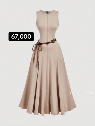 beige sleeveless, A-line maxi dress