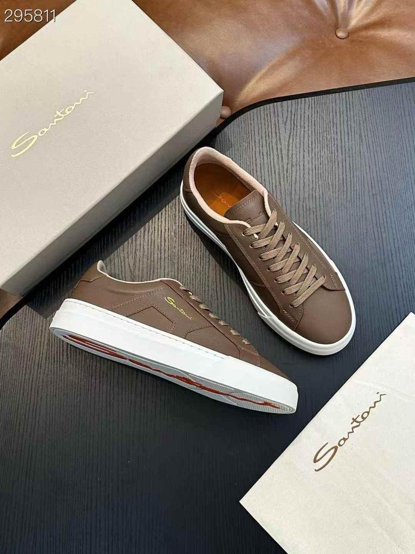 brown Santoni Leather Sneakers