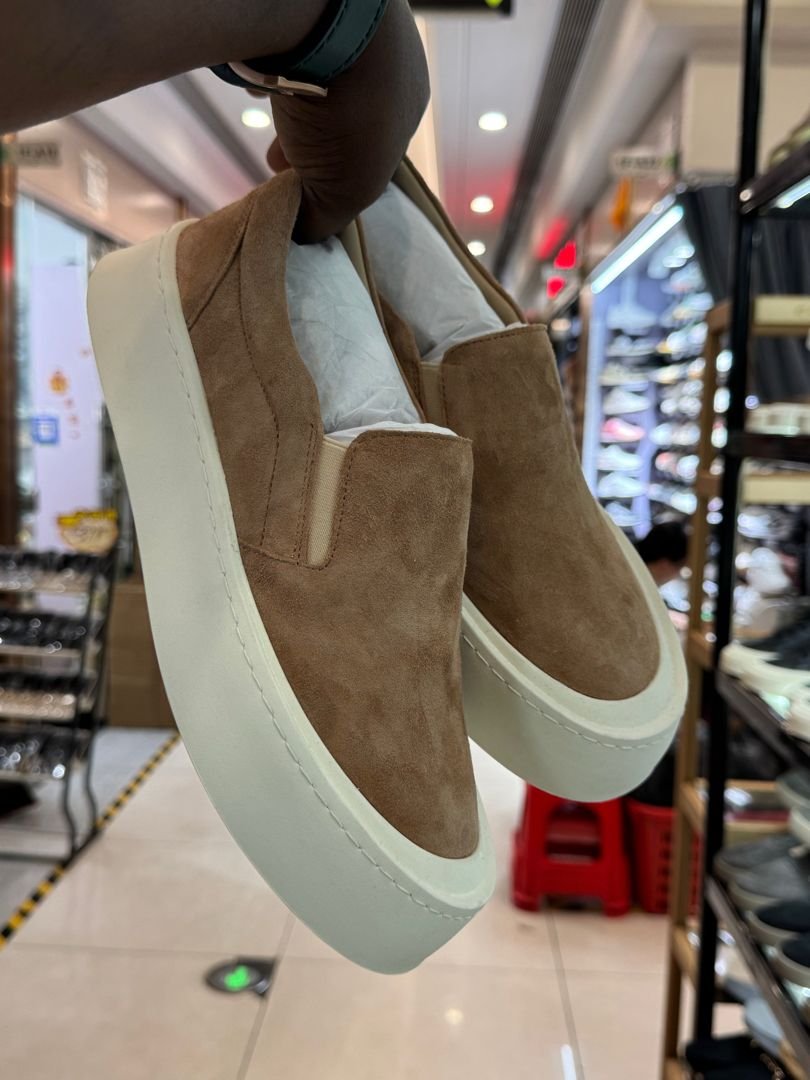 brown suede slip-on shoes