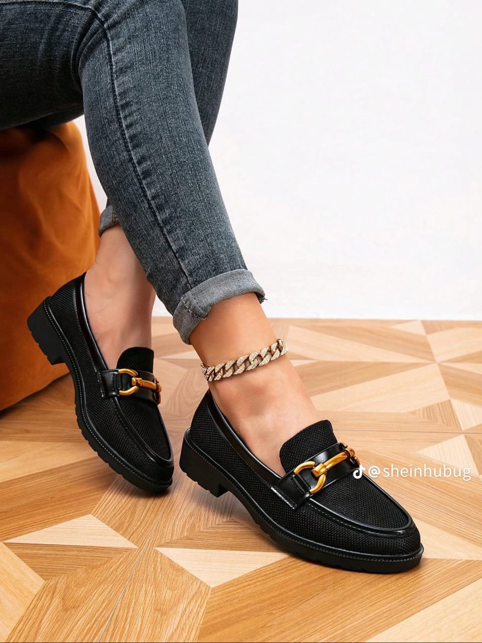 black, flat, slip-on loafers