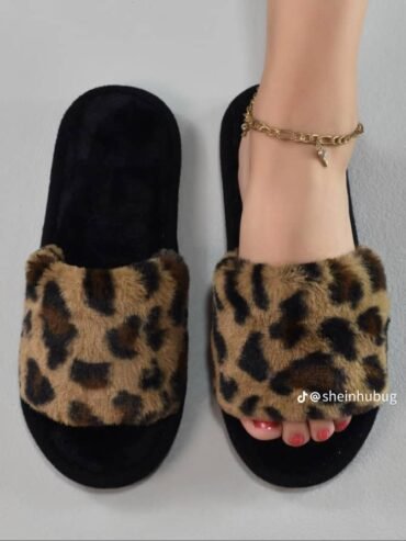 leopard print plush slippers