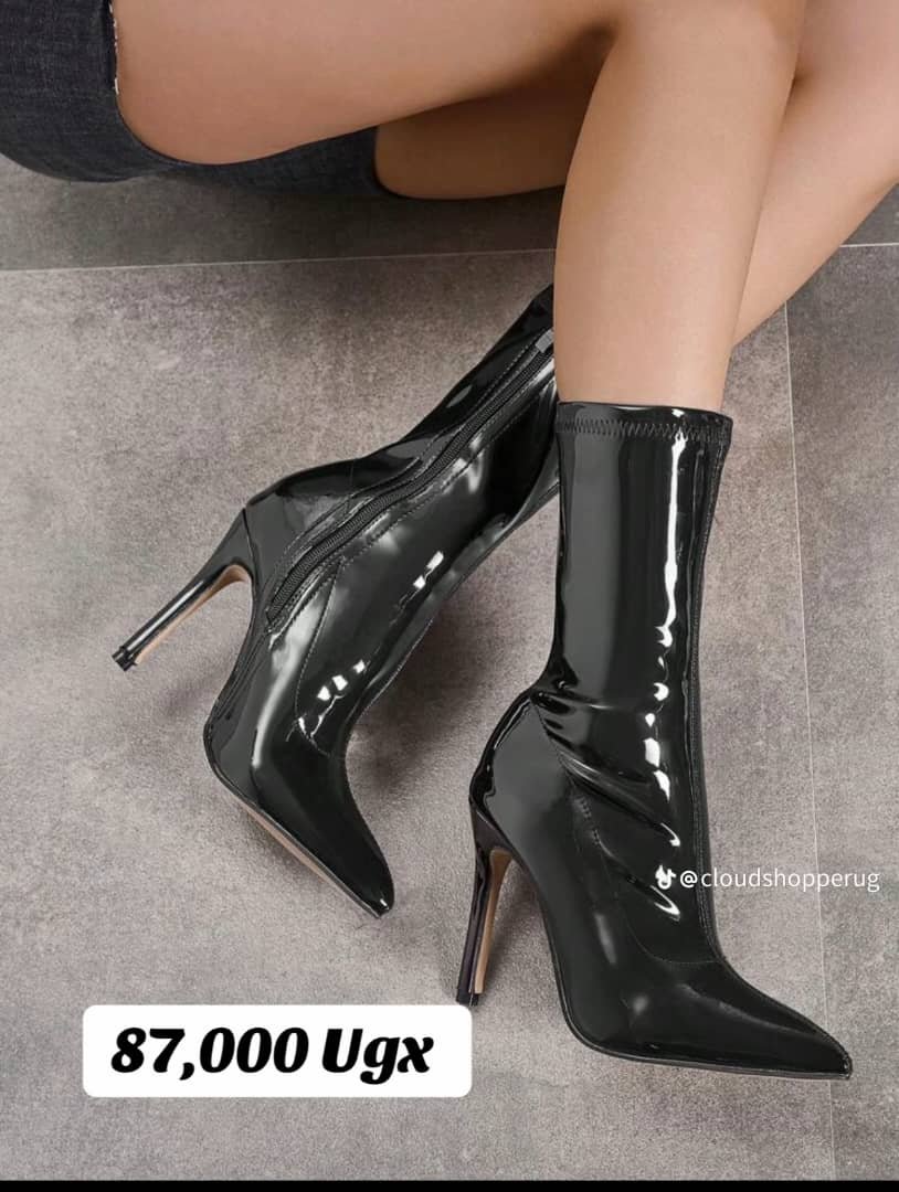 black, high-heeled ankle boots