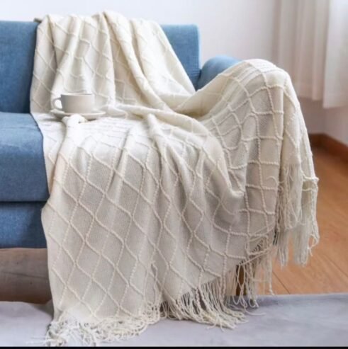 white chenille blanket