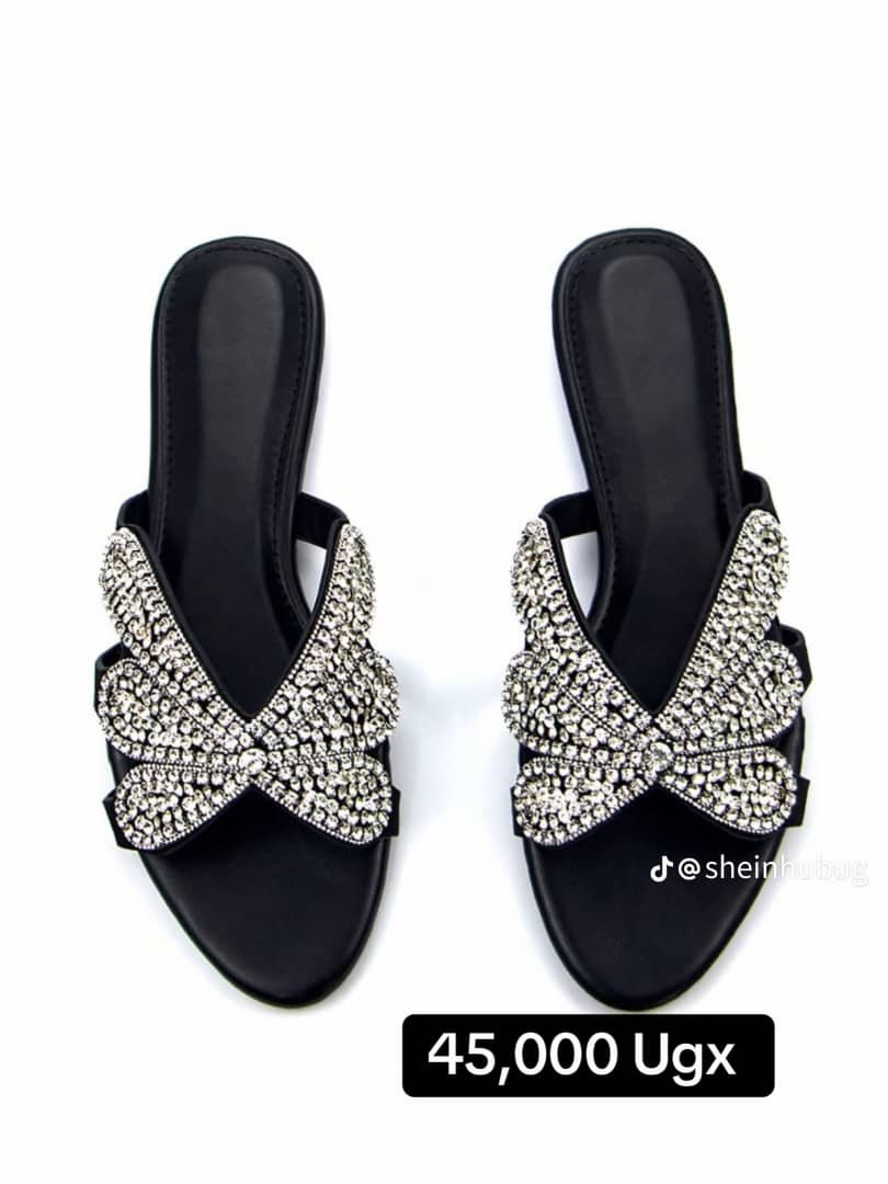 black slip-on flat sandals
