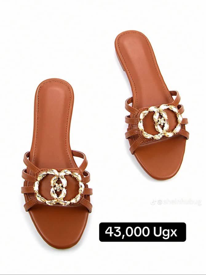 BROWN SLIP ON FLAT SANDALS